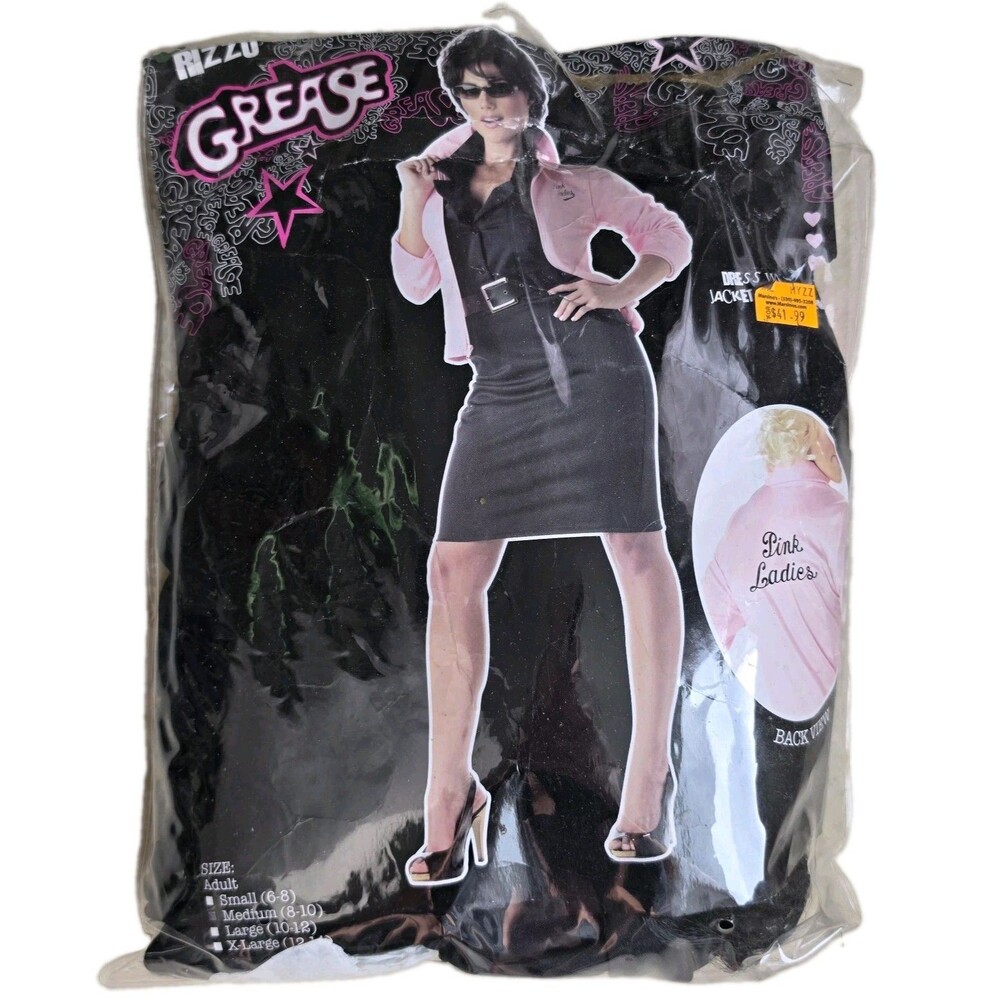 Grease Pink Ladies Costume Set Zip-Up Jacket Dress Wig Pink/Black, Size Medium